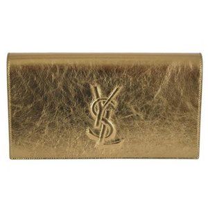 NEW Saint Laurent Gold YSL Belle de Jour Large Metallic Leather Clutch Pouch